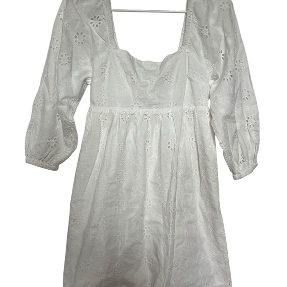 BP. Puff Sleeve Eyelet Babydoll Minidress - White Blanc - Picture 2 of 11